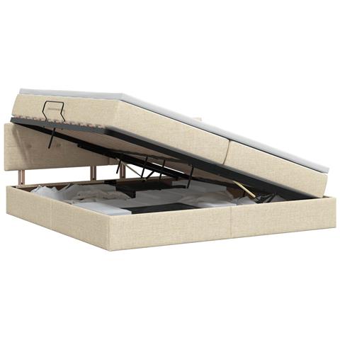 Letto con contenitore e materasso Crema 200 x 200 cm Velluto - Foto 1