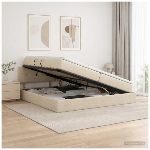 Letto con contenitore e materasso Crema 200 x 200 cm Velluto - Foto 2