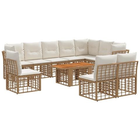 Set Divano da Giardino 11 pz Naturale e Bianco Crema polyrattan - Foto 1