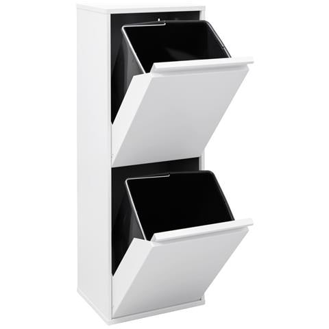 Basic Cr201-b Pattumiera Per Raccolta Differenziata, 2 Secchi, Mobile D'acciaio Per Differenziata, 2 X 17 L (34 L), Bianco - Foto 2