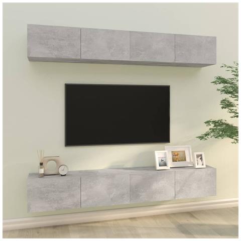Mobili Porta Tv A Parete 4 Pz Grigio Cemento 100x30x30 Cm - Foto 6