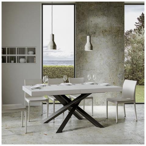Tavolo Allungabile 90x160/420 Cm Volantis Telaio Antracite - Bianco Frassino - Foto 6