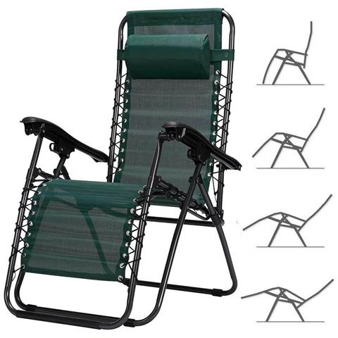 Sedia Da Giardino Poltrona Relax Pieghevole Gravita Zero Acciaio Texilene Verde - Foto 1