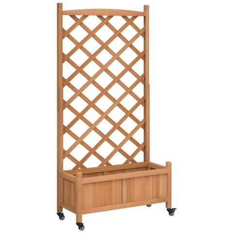 Fioriera Con Traliccio E Ruote Marrone Legno Massello Di Abete - Foto 2