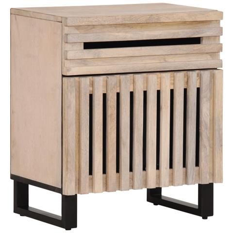 Comodino Bianco 50x34x60 Cm In Legno Massello Di Mango - Foto 1