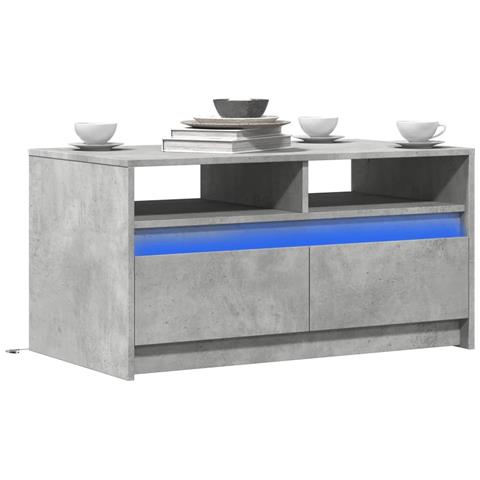 Tavolino Da Salotto Con Luci Led Grigio Cemento In Truciolato - Foto 1