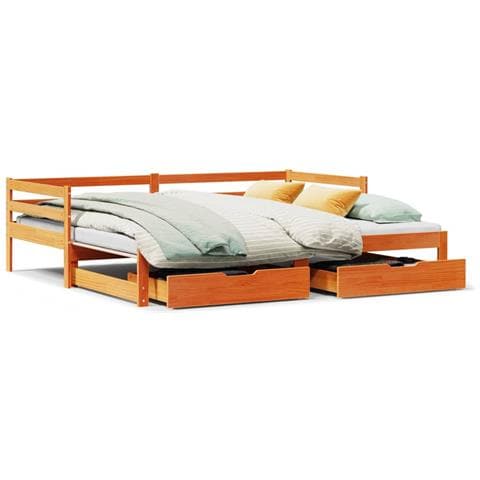 Dormeuse Letto Estraibile E Cassetti Marrone Cera 90x190cm Pino - Foto 1