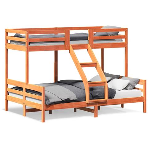 Letto A Castello 90x200/140x200 Cm Marrone Cera Massello Pino - Foto 2