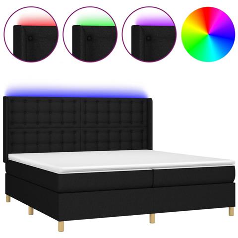 Letto a Molle Materasso e LED Nero 200x200cm in Tessuto - Foto 1