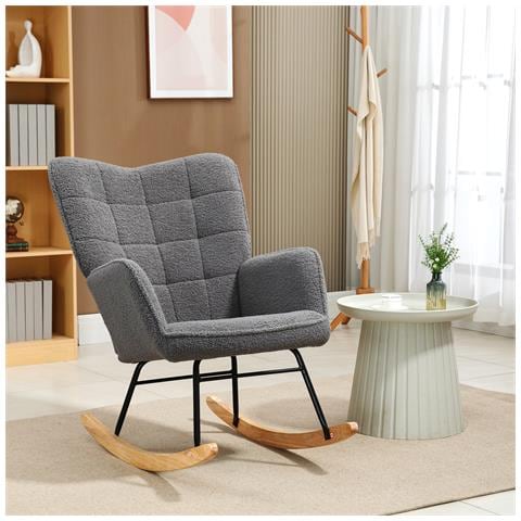 Poltrona a Dondolo Imbottita in Legno e Acciaio per Soggiorno e Camera da Letto, 71x98x101 cm, Grigio Scuro - Foto 2