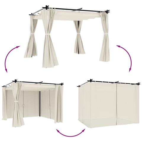 Gazebo Con Tende Crema 3x3 M In Acciaio - Foto 3