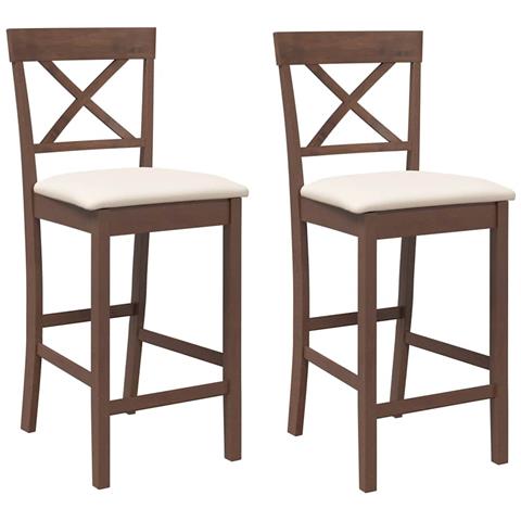 Sgabelli Da Bar Con Cuscini 2pz Marrone Legno Massello Di Hevea - Foto 1