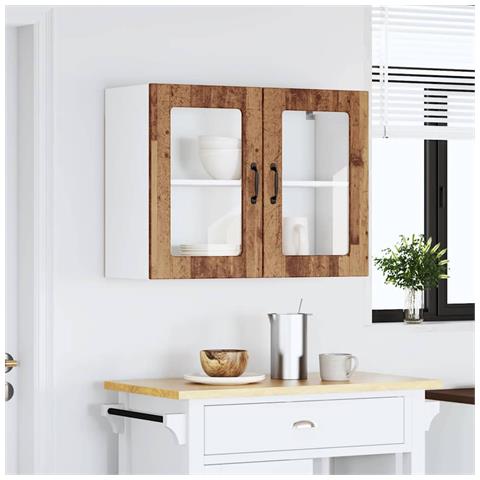 Pensile Da Cucina Con Porta In Vetro Lucca Legno Vecchio - Foto 3