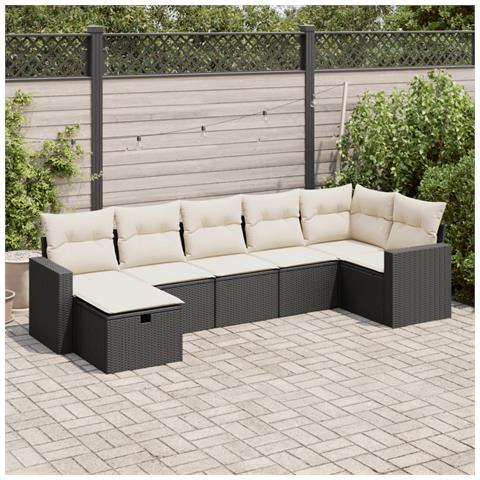 Set Divani Da Giardino Con Cuscini 7pz Nero Polyrattan - Foto 1