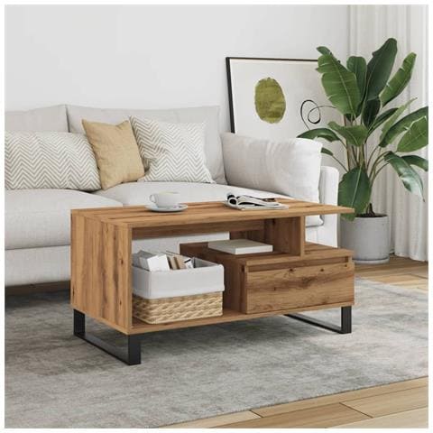 Tavolino Salotto Rovere Artigianale 90x49x45 Cm Multistrato - Foto 1