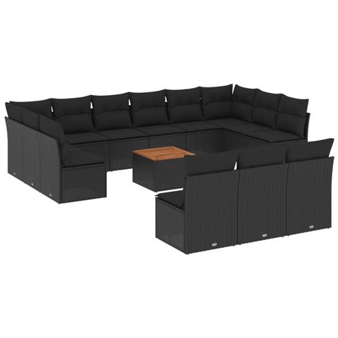 Lusso Casadino -  Set Divani Da Giardino 14pz Con Cuscini In Polyrattan Nero - Foto 1