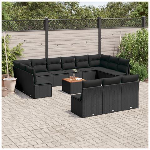 Lusso Casadino -  Set Divani Da Giardino 14pz Con Cuscini In Polyrattan Nero - Foto 3