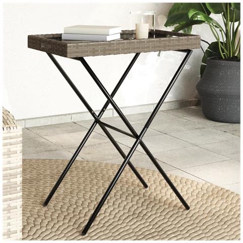 Lusso Casadino -  Tavolino Vassoio Pieghevole Grigio 65x40x75 Cm In Polyrattan - Foto 8