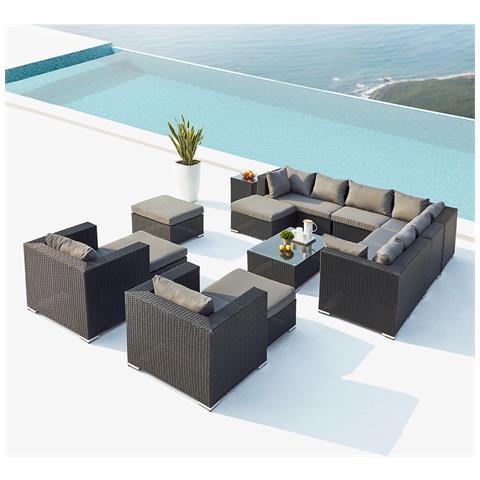 Stalla Arredo Giardino Componibile 13/14 Posti In Resina Intrecciata Nera E Grigia - Foto 1