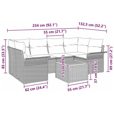 Set 7 Pezzi Divani Giardino Con Cuscini Beige Rattan Acacia, Divano Giardino Due Posti con Ripostiglio e Cuscini Beige Rattan - Foto 9