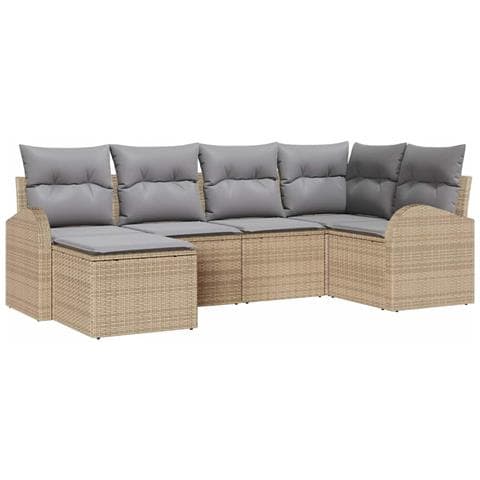 Set di 6 Pezzi di Divano da Giardino con Cuscini in Polyrattan Beige - Foto 1