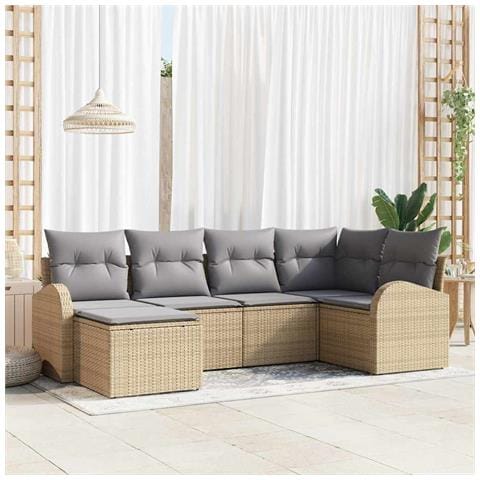 Set di 6 Pezzi di Divano da Giardino con Cuscini in Polyrattan Beige - Foto 2