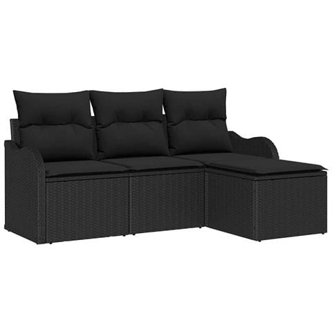 Set di Divani da Giardino con Cuscini  4 Pezzi Nero Rattan Polietilene, Divano da Giardino a 2 Posti con Cuscini  Nero Rattan Polietilene - Foto 1