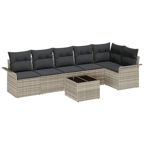 Set di divano da giardino 7 pezzi con cuscini grigio in rattan sintetico, Divano da giardino 2 posti con ripostiglio e cuscini grigio chiaro in rattan sintetico - Foto 1