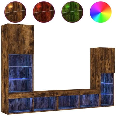 Mobili TV a Muro con LED 4pz Rovere Fumo in Legno Multistrato - Foto 1
