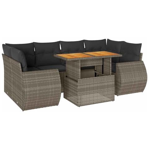Set Divani da Giardino 7 pz con Cuscini Grigio in Polyrattan - Foto 1