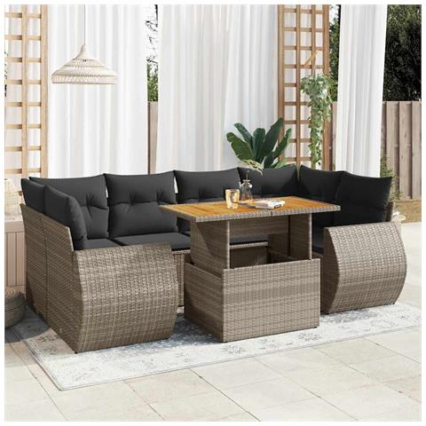 Set Divani da Giardino 7 pz con Cuscini Grigio in Polyrattan - Foto 2