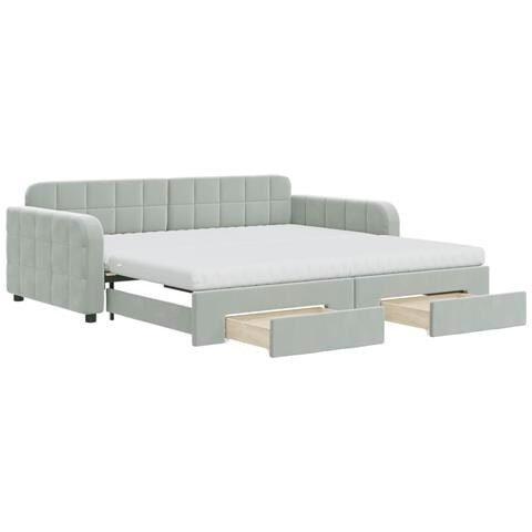 Divano Letto Estraibile Cassetti Grigio Chiaro 100x200 Velluto - Foto 1