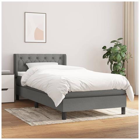 Giroletto a Molle con Materasso Grigio Scuro 80x200 cm Tessuto - Foto 2