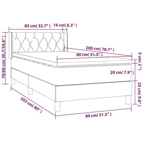 Giroletto a Molle con Materasso Grigio Scuro 80x200 cm Tessuto - Foto 7