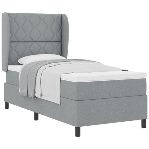 Letto a Rete con Materasso - Grigio Chiaro, 90x200 cm, Tessuto - Foto 1