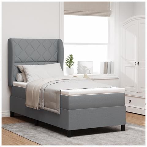 Letto a Rete con Materasso - Grigio Chiaro, 90x200 cm, Tessuto - Foto 2