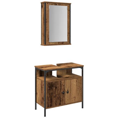 Set di mobili per bagno 2 pezzi in legno anticato in legno ingegnerizzato - Foto 1
