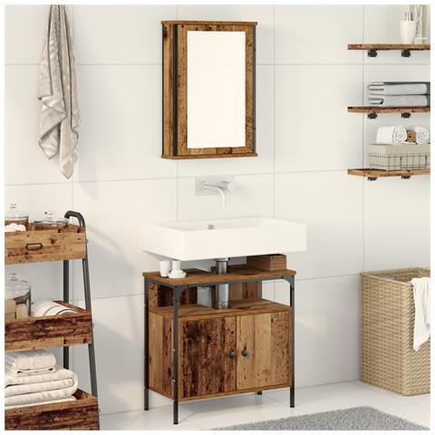 Set di mobili per bagno 2 pezzi in legno anticato in legno ingegnerizzato - Foto 2