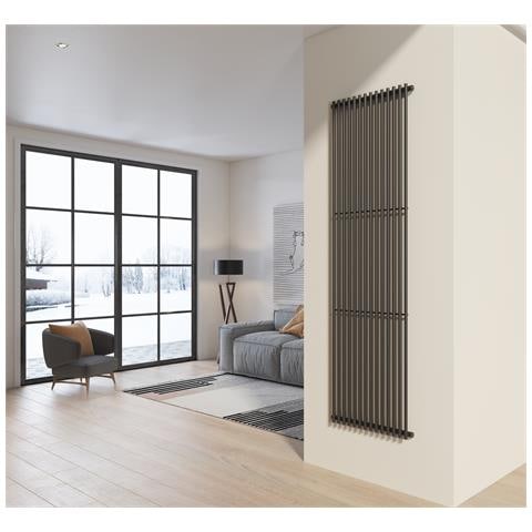 Radiatore Design 200x58 Cm (14 Tubi) In Acciaio Grigio Opaco A Tubi Tondi Interasse Verticale H200 Pisa - Foto 1