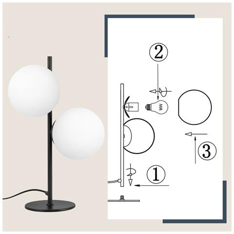 Lampada Da Scrivania Vintage Nera A 2 Luci, Design Moderno, In Vetro E27 - Foto 2