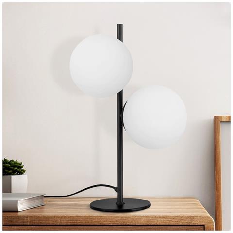 Lampada Da Scrivania Vintage Nera A 2 Luci, Design Moderno, In Vetro E27 - Foto 7