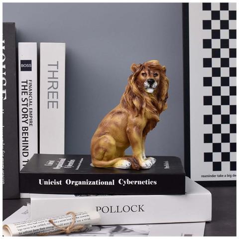 Elegante Statuetta Di Leone Seduto In Resina Marrone - Decorazione Per La Casa E L'ufficio - Foto 2