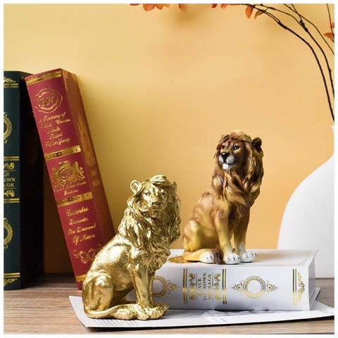 Elegante Statuetta Di Leone Seduto In Resina Marrone - Decorazione Per La Casa E L'ufficio - Foto 4