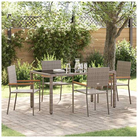Set da Pranzo per Giardino 5 pcs Grigio 150 x 90 x 75 cm - Foto 2