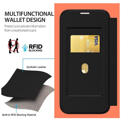 Custodia A Portafoglio Magnetica In Pelle Pu Nera Compatibile Con Iphone 16 - Blocco Rfid E Porta Carte - Foto 5