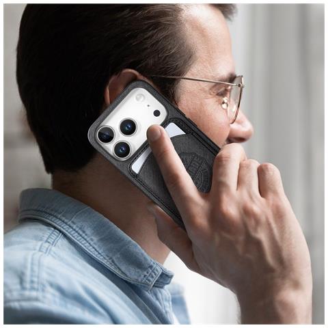 Custodia Nera In Pelle Pu Con Porta Carte Magnetico Compatibile Con Iphone 17 Pro Max - Foto 2