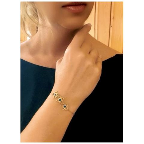 Bracciale Mismy In Oro Con Tre Fiori E Un Cristallo Sw Blu - Foto 2