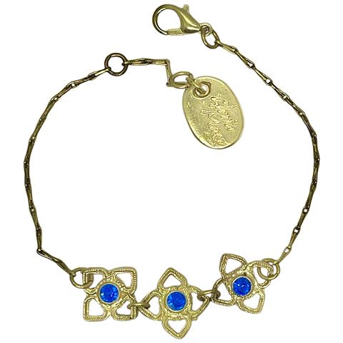 Bracciale Mismy In Oro Con Tre Fiori E Un Cristallo Sw Blu - Foto 1