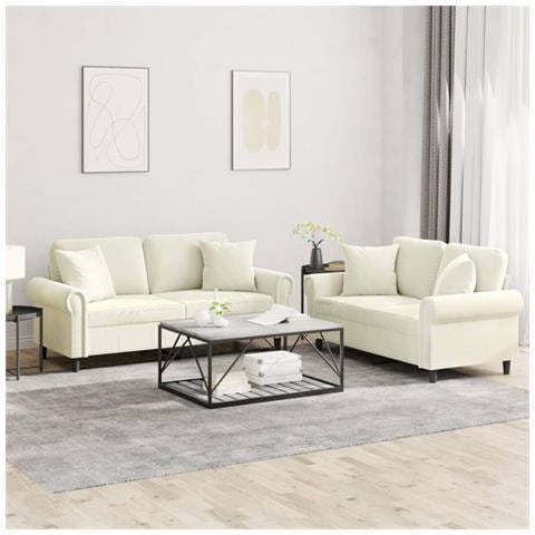 Set di Divani 2 pz con Cuscini Crema in Velluto - Foto 2