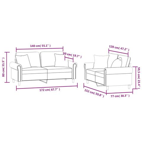 Set di Divani 2 pz con Cuscini Crema in Velluto - Foto 8
